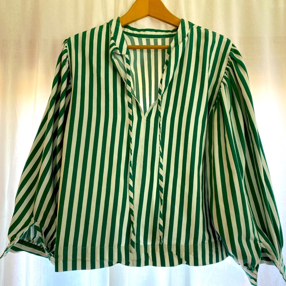 Great Green & White Striped Blouse